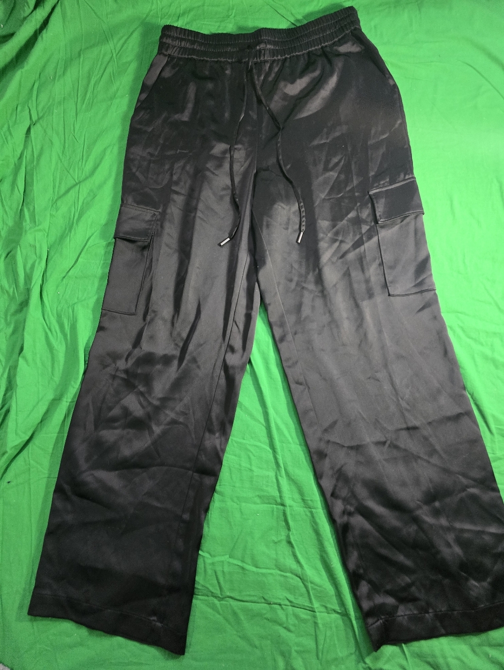 Rachel Zoe Women Black Satin Cargo Pants Size Medium